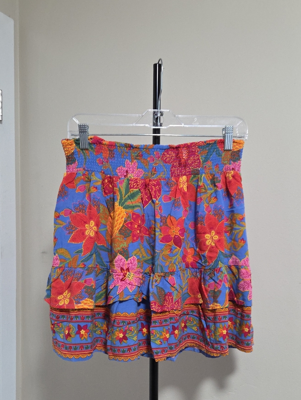 Cynthia Rowley Blue Floral Tiered Mini Skirt